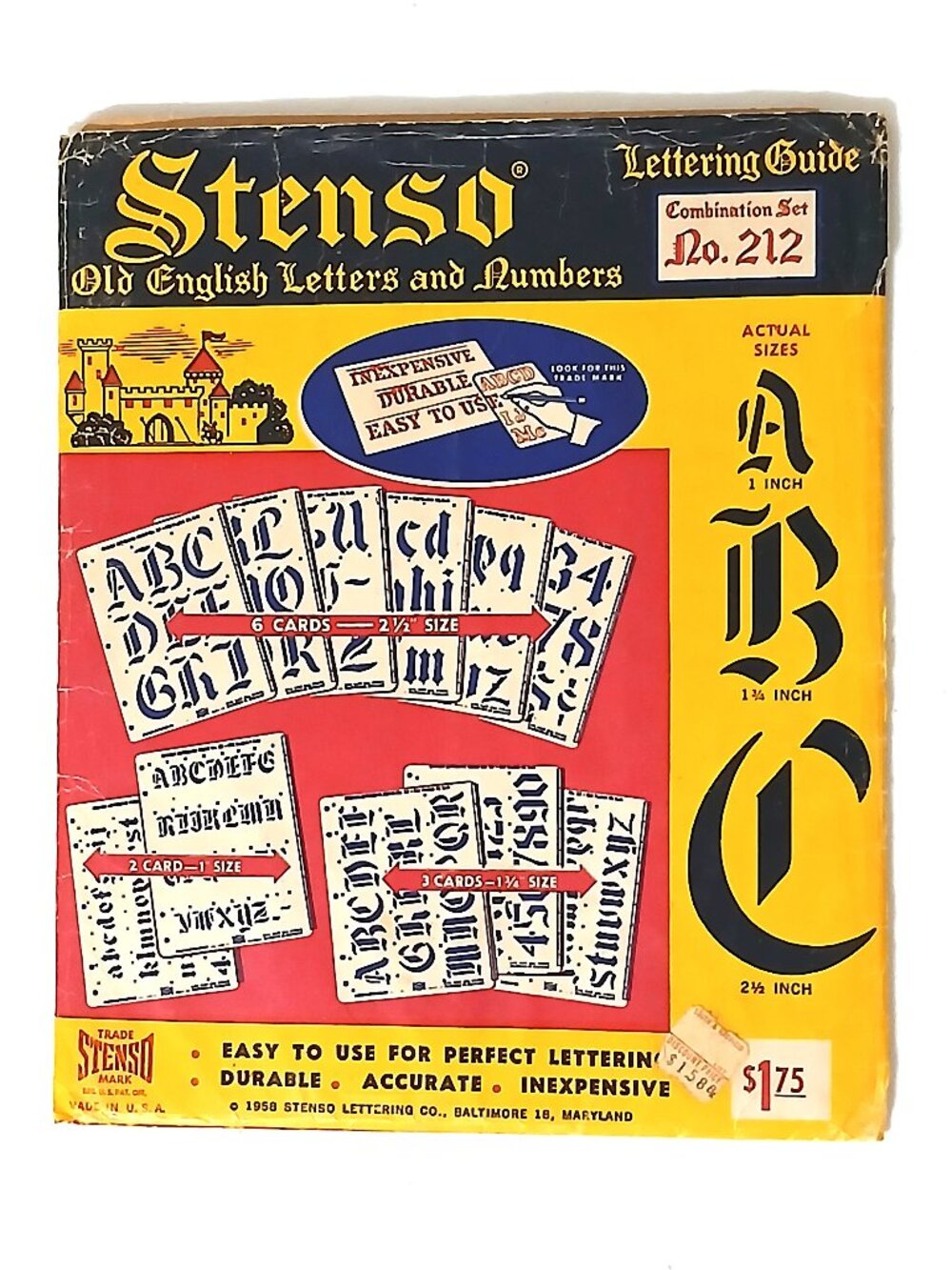 Vintage Stenso Lettering Guide Lot Old English Gothic Frontier Stencil 212 75
